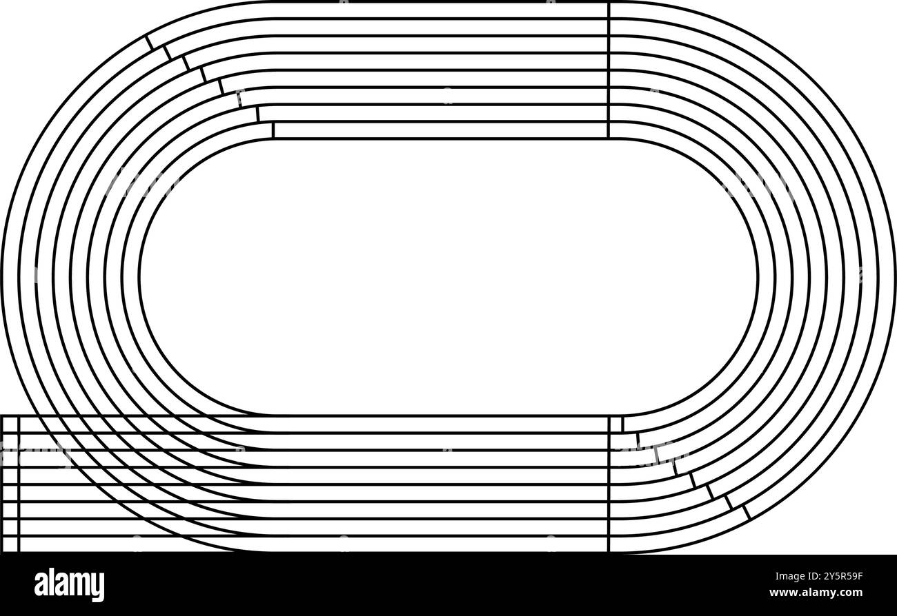 Symbol für Rennstrecke oder Laufstrecke. Stadion Draufsicht. Sportarena für Sprint, Marathon oder andere sportliche Wettbewerbe, isoliert auf weißem Hintergrund. Vektorkontur, Abbildung. Stock Vektor