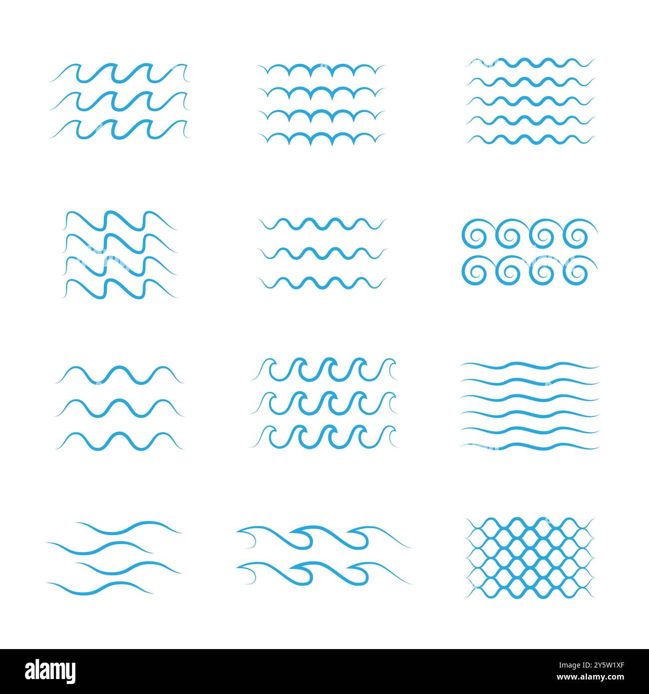 Blaue Wellensymbolgruppe. Fluss, Meer oder Wasser Stock Vektor