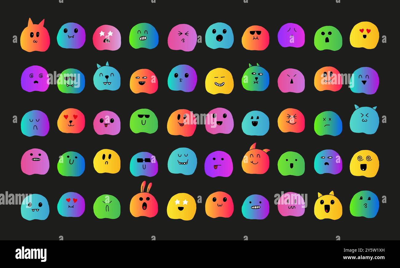 Buntes, niedliches Doodle Monster Set Stock Vektor