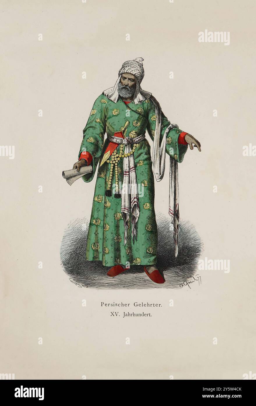 Vintage-Illustration des persischen Gelehrten, 15. Jahrhundert. Historische und volkstümliche Kostüme. Deutschland. 1881 Stockfoto