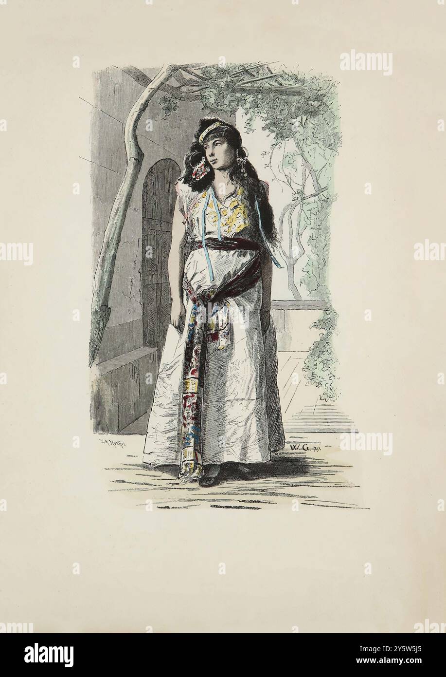 Vintage-Illustration der jüdischen Jungfrau aus Marokko. Historische und volkstümliche Kostüme. Deutschland. 1881 Stockfoto