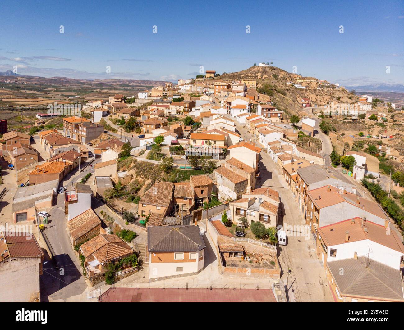 Ausejo Dorf aus der Vogelperspektive, La Rioja, Spanien, Europa Stockfoto