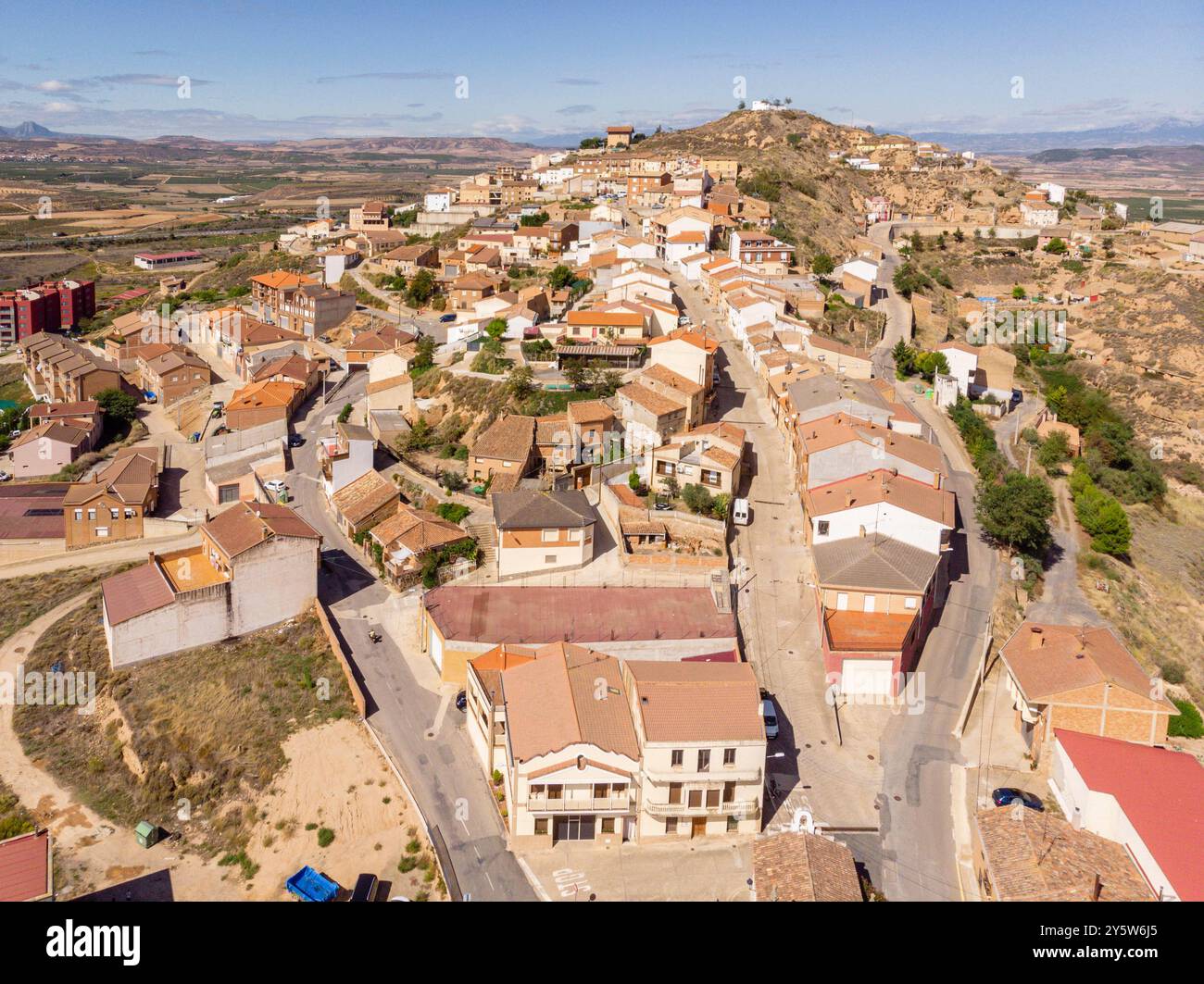 Ausejo Dorf aus der Vogelperspektive, La Rioja, Spanien, Europa Stockfoto