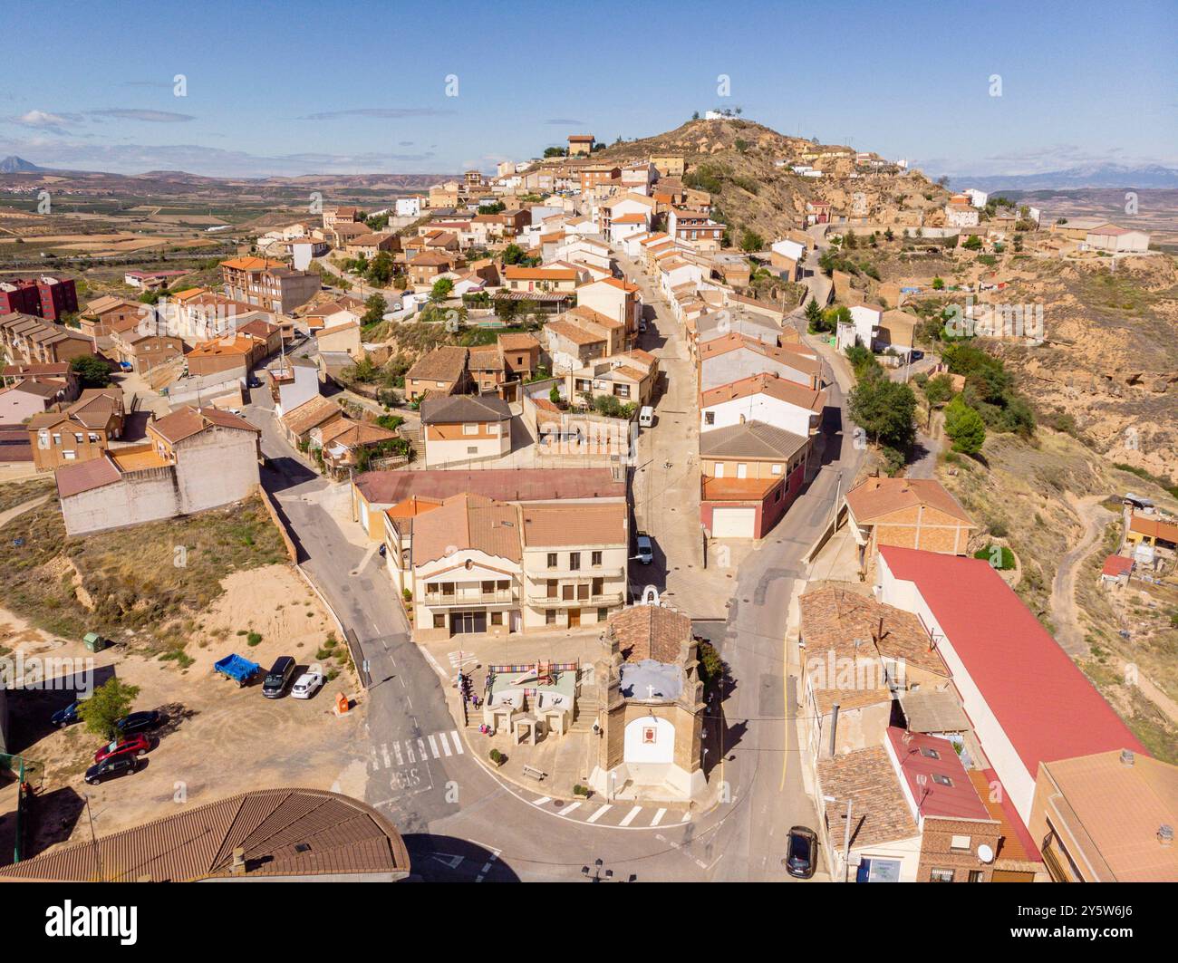Ausejo Dorf aus der Vogelperspektive, La Rioja, Spanien, Europa Stockfoto