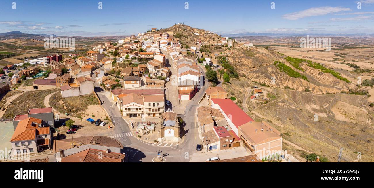 Ausejo Dorf aus der Vogelperspektive, La Rioja, Spanien, Europa Stockfoto