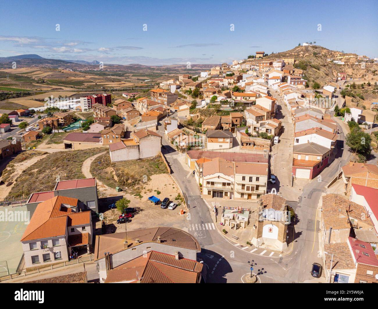 Ausejo Dorf aus der Vogelperspektive, La Rioja, Spanien, Europa Stockfoto