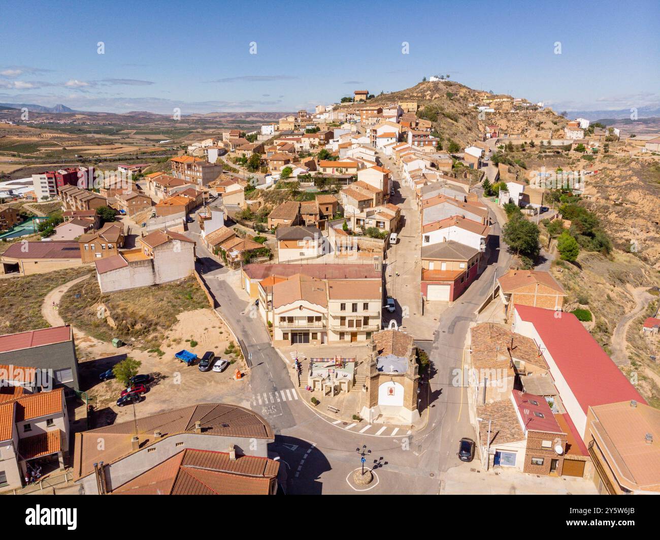 Ausejo Dorf aus der Vogelperspektive, La Rioja, Spanien, Europa Stockfoto