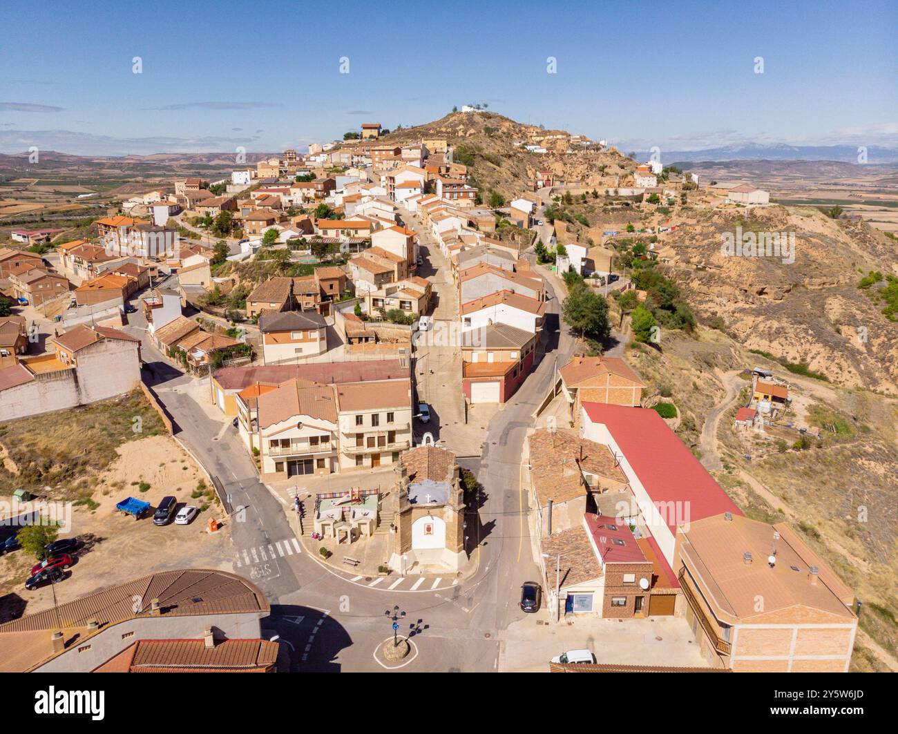 Ausejo Dorf aus der Vogelperspektive, La Rioja, Spanien, Europa Stockfoto
