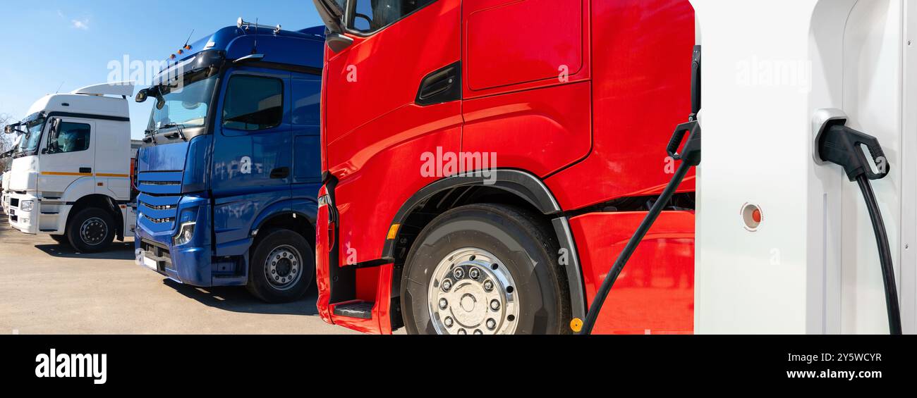 Ladestation für Elektrofahrzeuge auf einem Hintergrund eines Lkws. Konzept... Stockfoto