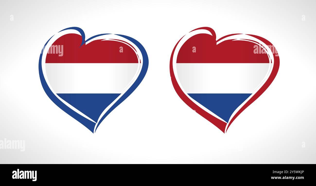 Das Tourismusemblem des Königreichs der Niederlande. Ich liebe das kreative Design von Holland Symbol. Niedliches Herzsymbol und Flagge. Kreatives Logo-Konzept für Urlaubs-Souvenirs. Stock Vektor