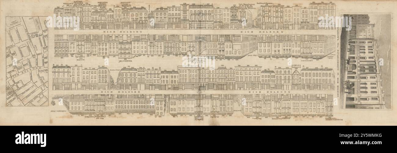 Tallis London Street View #20 High Holborn (#2 Centre West) 1838 alte Karte Stockfoto