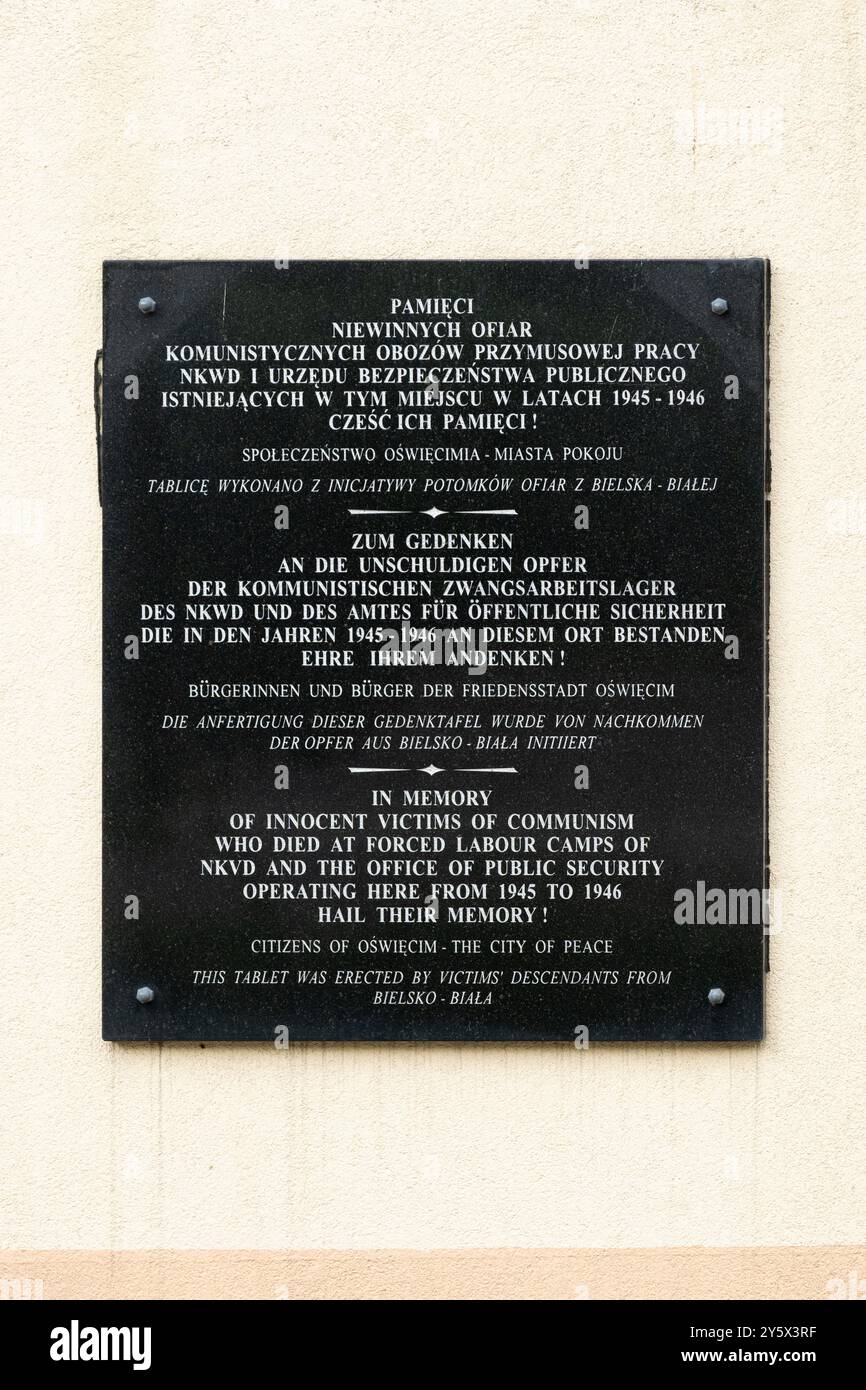 Gedenkstätte für NKWD-Zwangsarbeitslager im NKWD-Büro für öffentliche Sicherheit, in der Nähe der Gedenkstätte und des Museums Auschwitz-Birkenau, Oswiecim, Polen Stockfoto