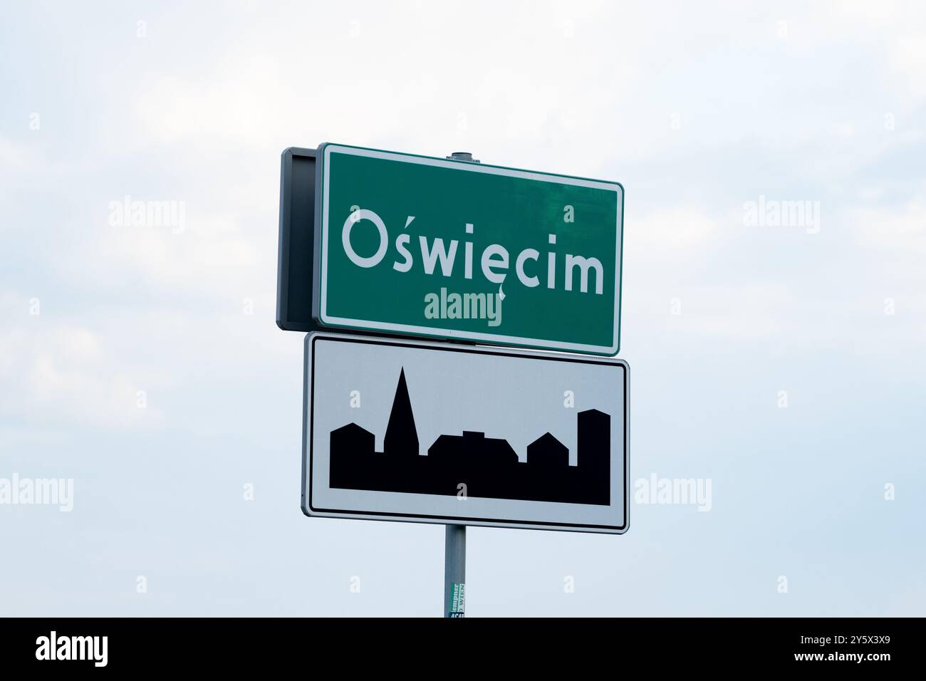 Straßenschild Oswiecim, Lage des Gedenkmuseums Auschwitz-Birkenau, Polen Stockfoto