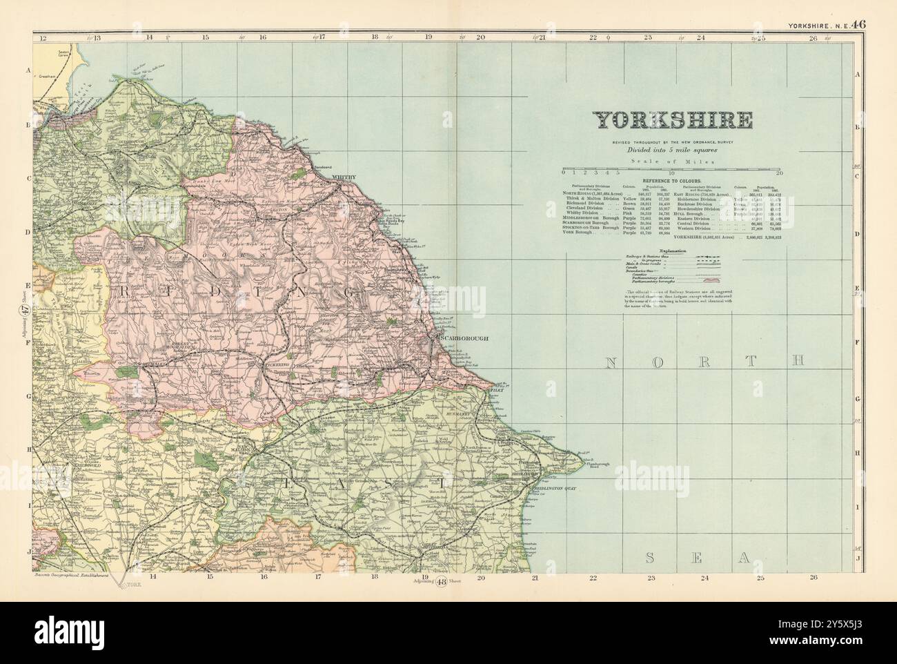 YORKSHIRE (Nordosten) Scarborough Whitby antike Landkarte von GW BACON 1895 Stockfoto