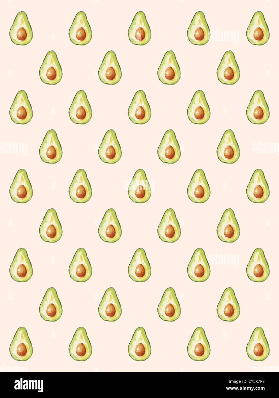 Muster von Avocadohälften in Reihen auf hellrosa Hintergrund. Stockfoto