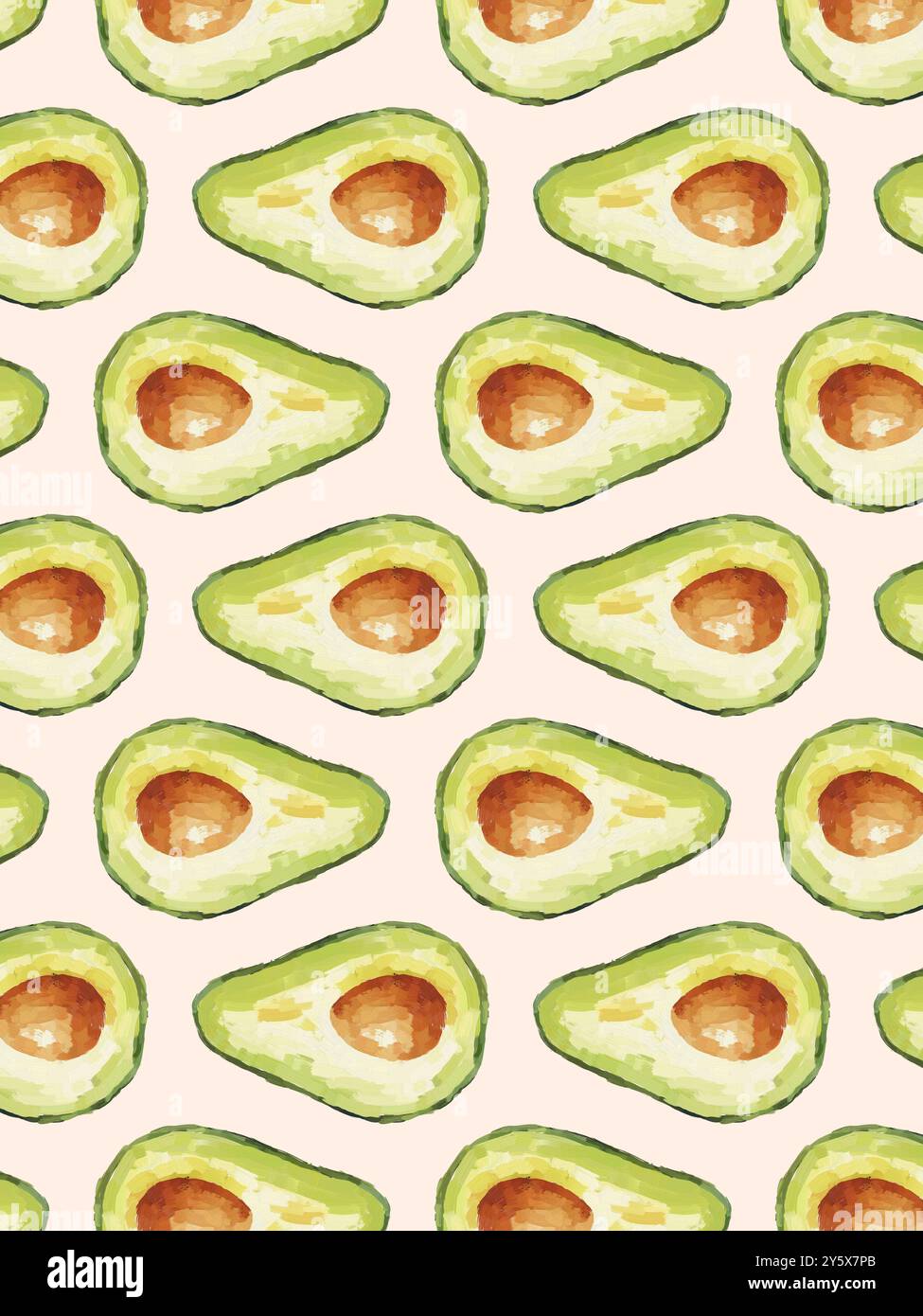 Nahtloses Muster handgemalter Avocados auf hellrosa Hintergrund. Stockfoto