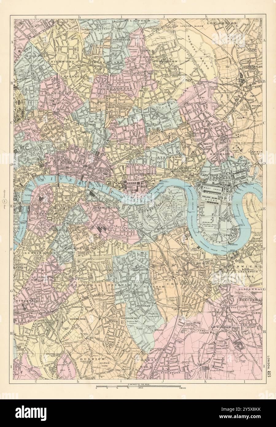 EAST LONDON Tower Hamlets Southwark Lewisham Hackney City Plan BACON 1895 Karte Stockfoto