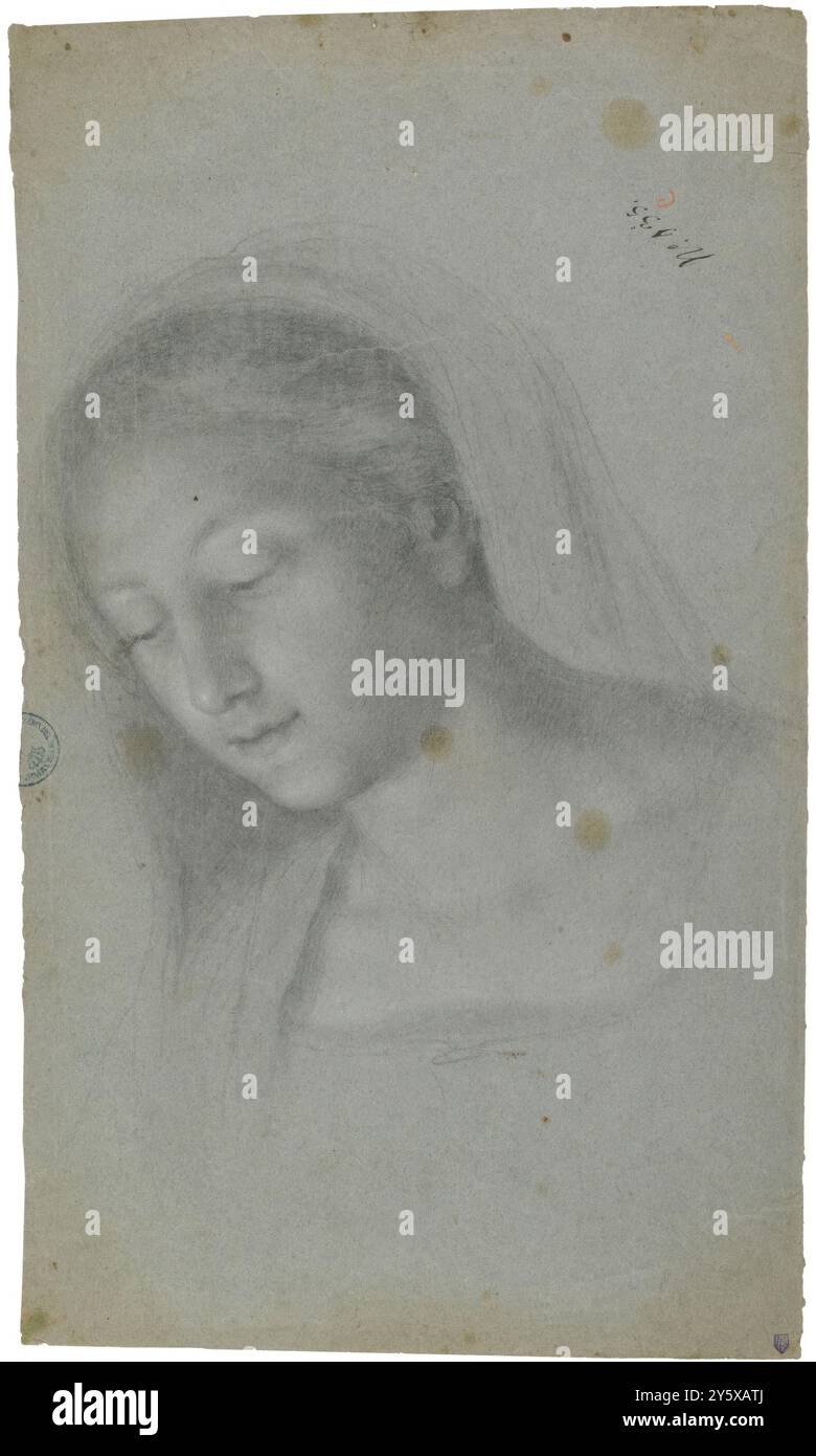 Ramón Bayeu y Subías / "Büste der Jungfrau". 1769. Weiße Kreide, schwarze Kreide auf blauem Papier. Museum: Museo del Prado, Madrid, España. Stockfoto