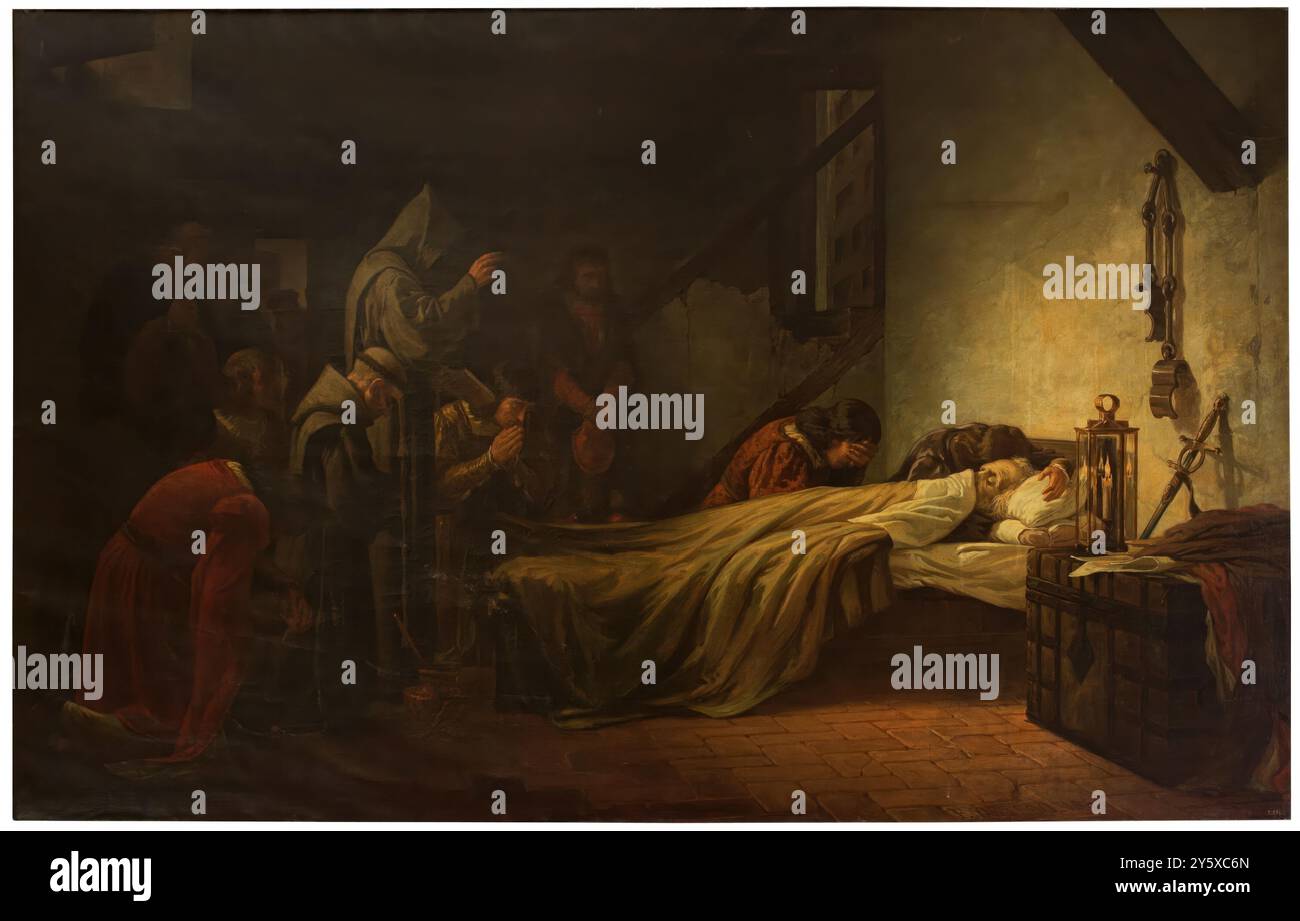 Francisco Ortego y Vereda / Tod von Christoph Kolumbus. 1864. Öl auf Leinwand. Museum: Museo del Prado, Madrid, España. Stockfoto