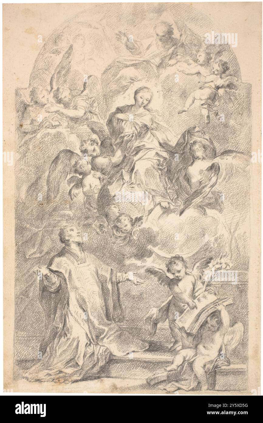 Anonym (Kopie: Conca, Sebastiano) / "Ekstase des Heiligen Philipp Neri". Zweite Hälfte des 18. Jahrhunderts. Schwarze Kreide auf weißem Papier. Museum: Museo del Prado, Madrid, España. Stockfoto