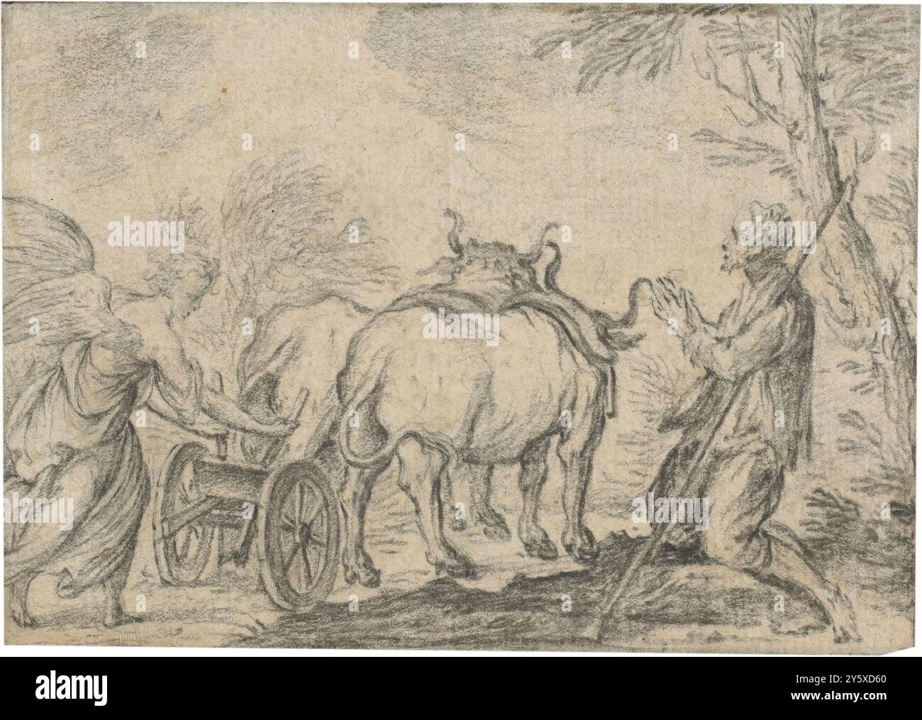 Anonym / "Heiliger Isidor der Arbeiter". Mitte des 19. Jahrhunderts. Schwarze Kreide auf Büttenpapier. Museum: Museo del Prado, Madrid, España. Stockfoto