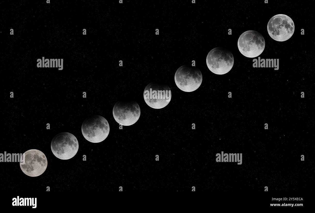 Die Progression der Herbsternte Supermond Teilfinsternis am 17. September 2024 Stockfoto