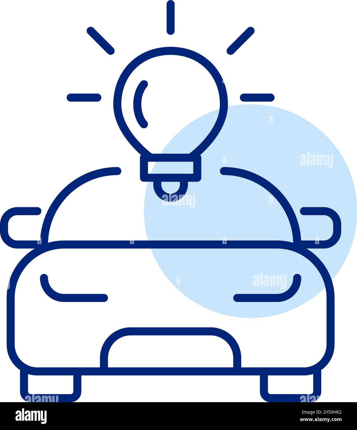 Auto und Glühlampe. Innovative Fahrzeugtechnologien. Intelligente Fahrlösungen, kreatives Design. Pixelperfektes, bearbeitbares Konturvektorsymbol Stock Vektor
