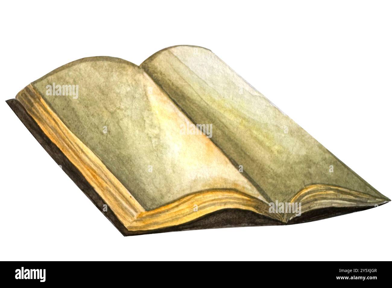 Aquarell offene zauberhafte Zauberbuchillustration. Halloween Hexenbuch. Stockfoto