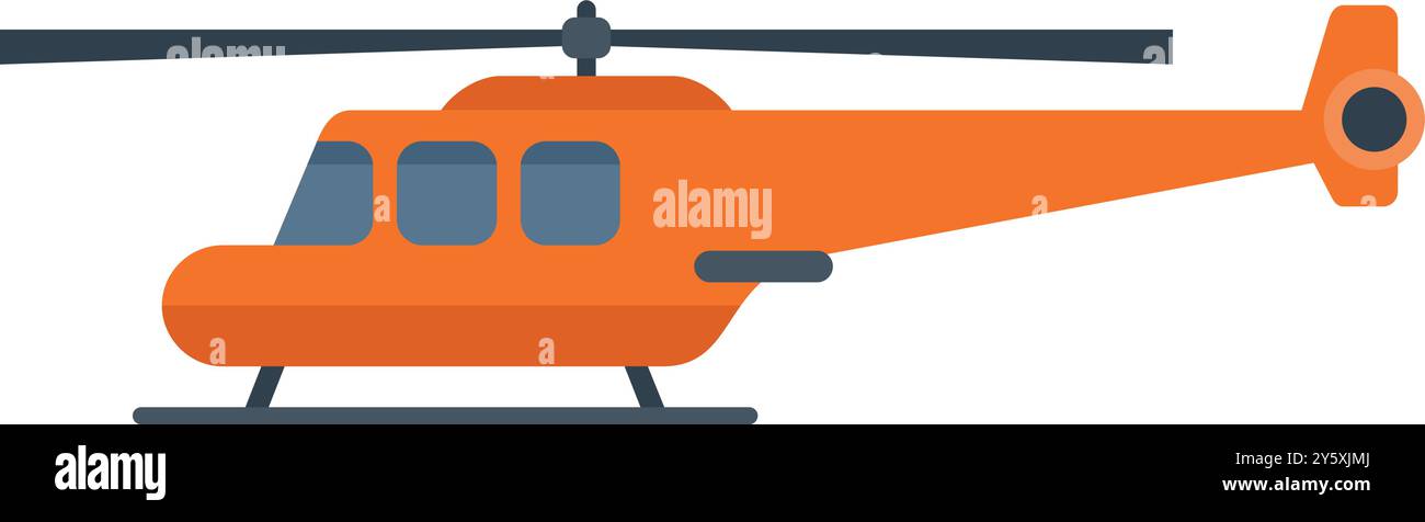 Der orangefarbene Hubschrauber steht mit rotierenden Propellerblättern auf dem Boden Stock Vektor