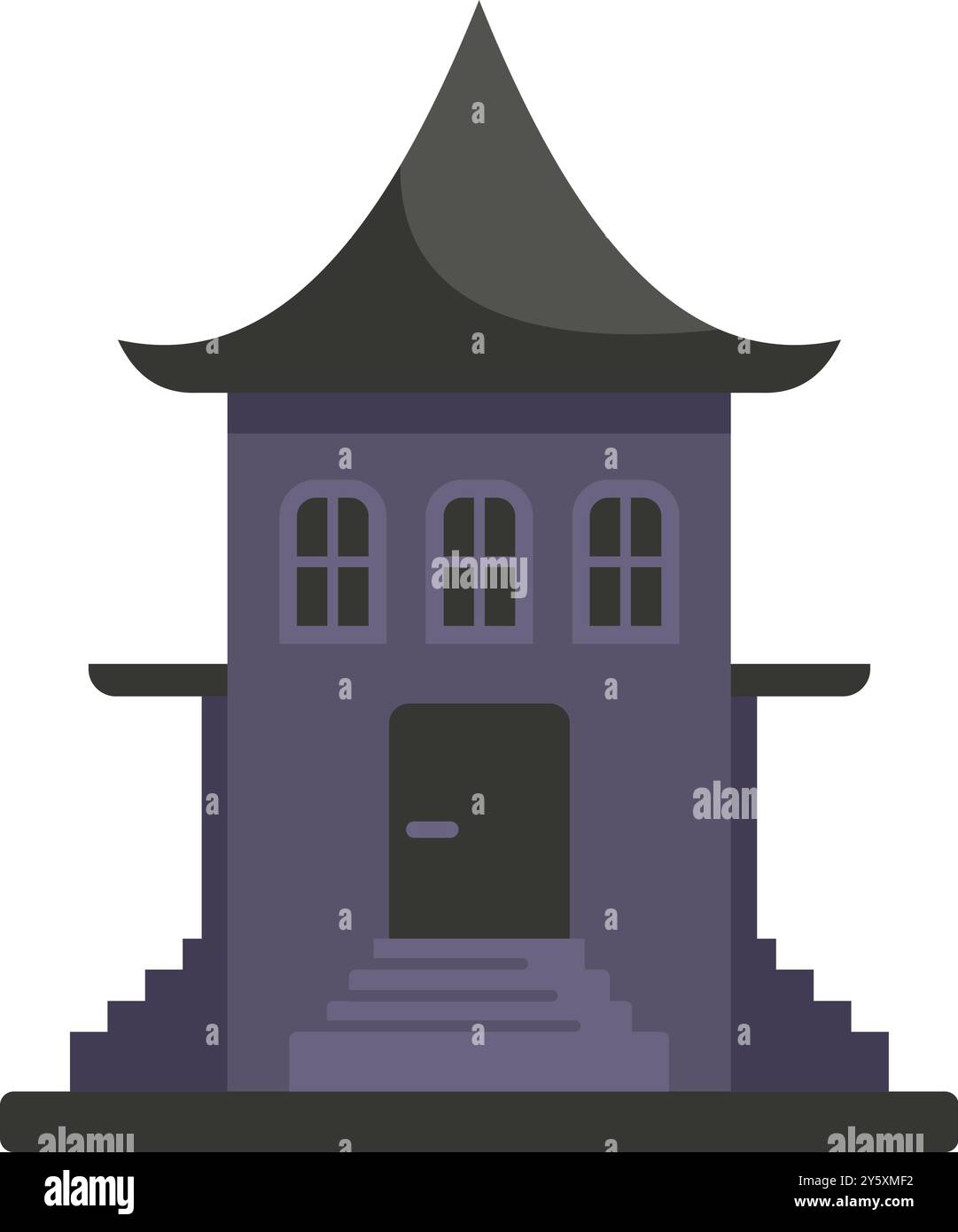 Traditionelles asiatisches Haus mit Steintreppen und Ziegeldach mit östlicher Architektur Stock Vektor