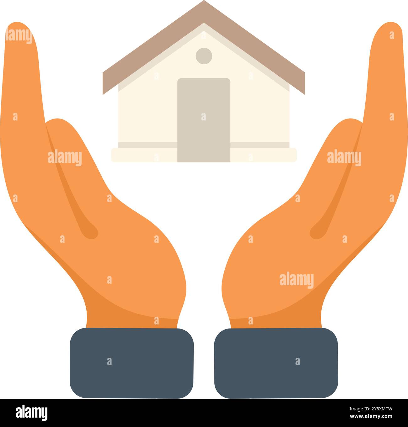Zwei Hände halten ein Haus, das das Konzept der Hausversicherung repräsentiert Stock Vektor