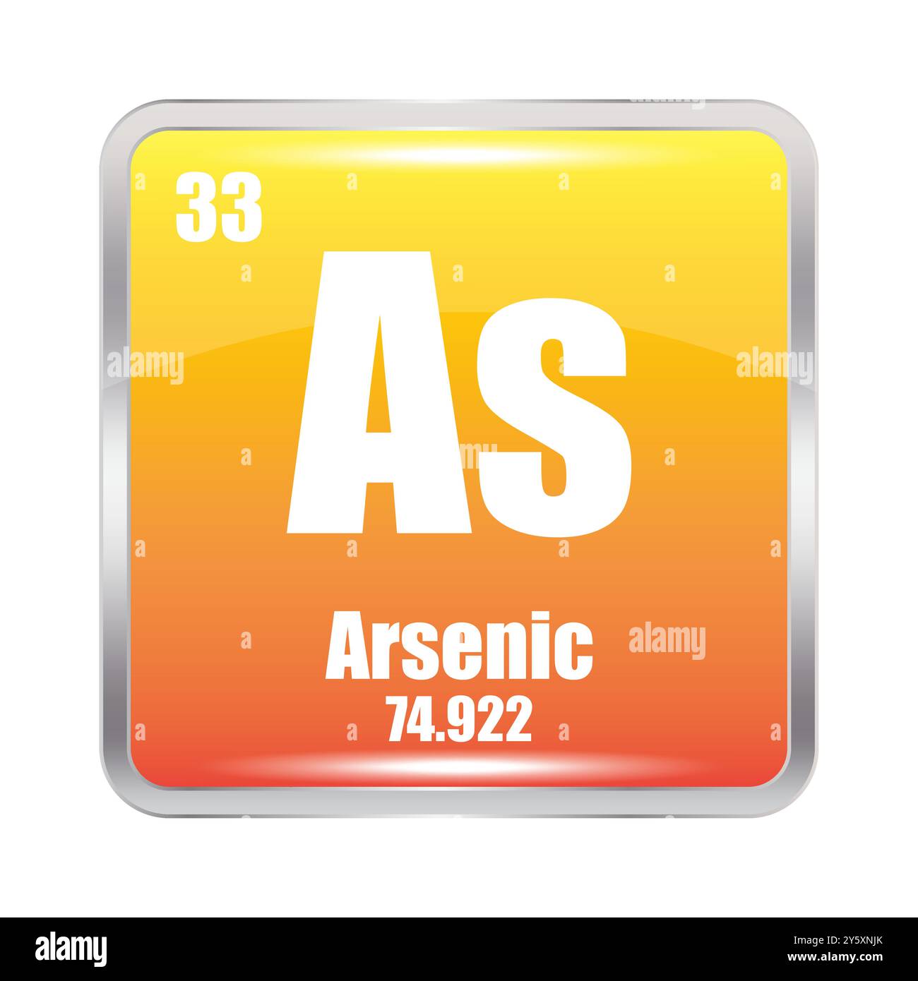 Symbol für Arsenelement. Als Abkürzung. Atomzahl 33. Atommasse 74.922. Stock Vektor