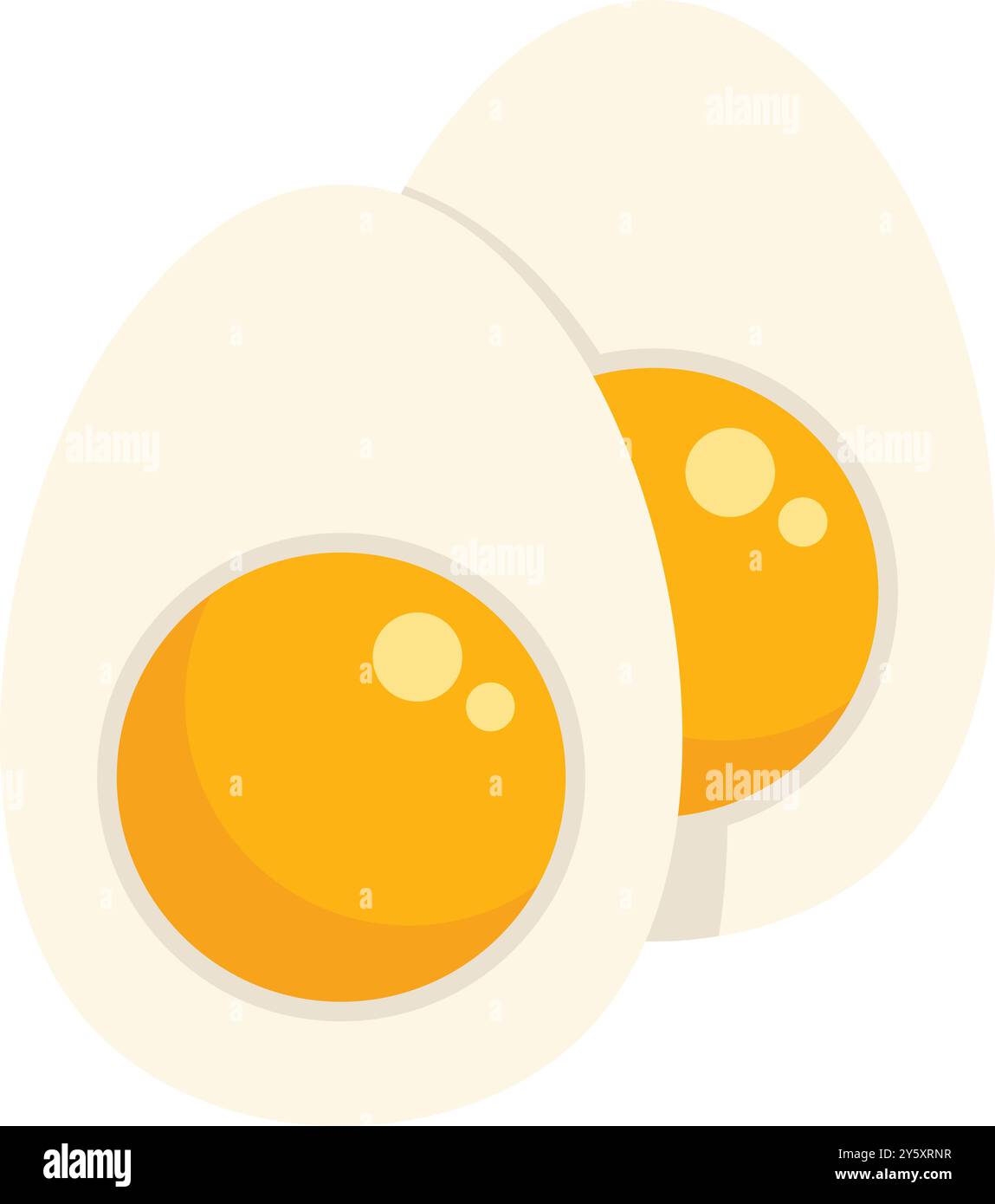 Diese Vektor-Illustration zeigt zwei halbierte gekochte Eier, die ihre perfekt gekochten Eigelbe vor einem sauberen weißen Hintergrund darstellen Stock Vektor