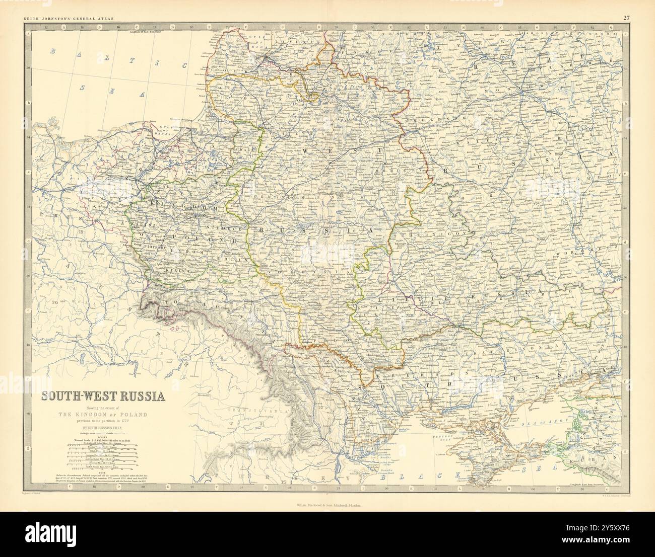 Südwest-Russland. Ukraine Weißrussland Polen 1772. 50 x 60 cm. JOHNSTON 1876 alte Karte Stockfoto