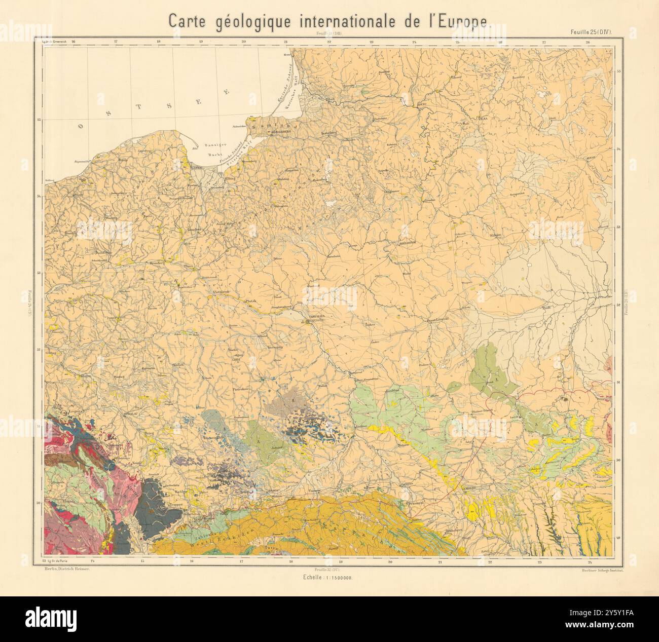 Geologische Karte Polen, Litauen. Westliches Weißrussland Und Die Ukraine. BEYSCHLAG 1894 Stockfoto