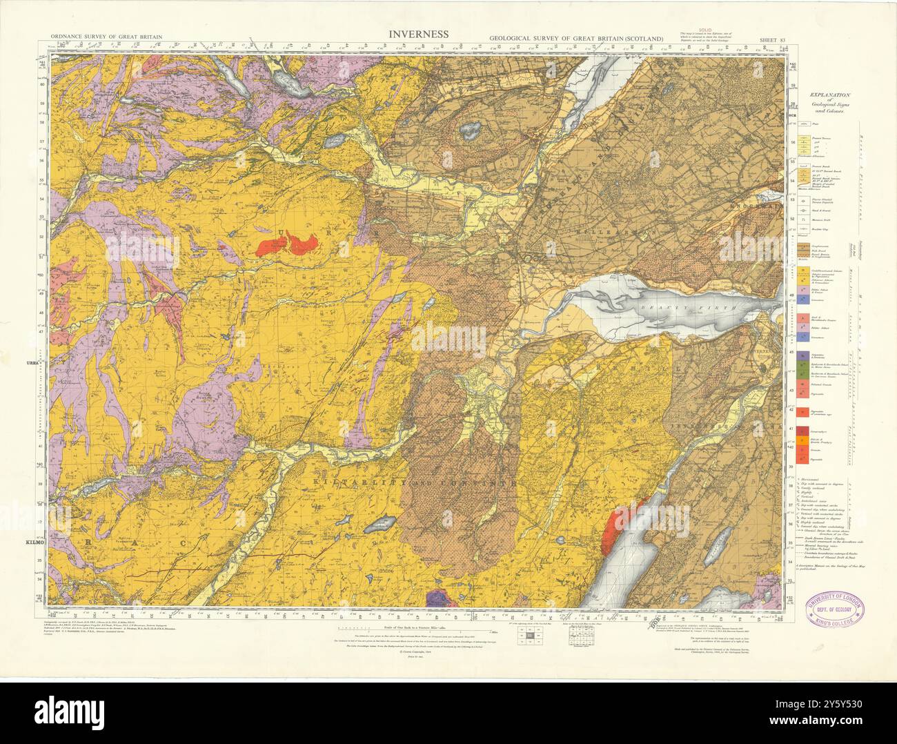 Inverness (Inverness). Geological Survey of Scotland Blatt 83. Dingwall 1964 alte Karte Stockfoto