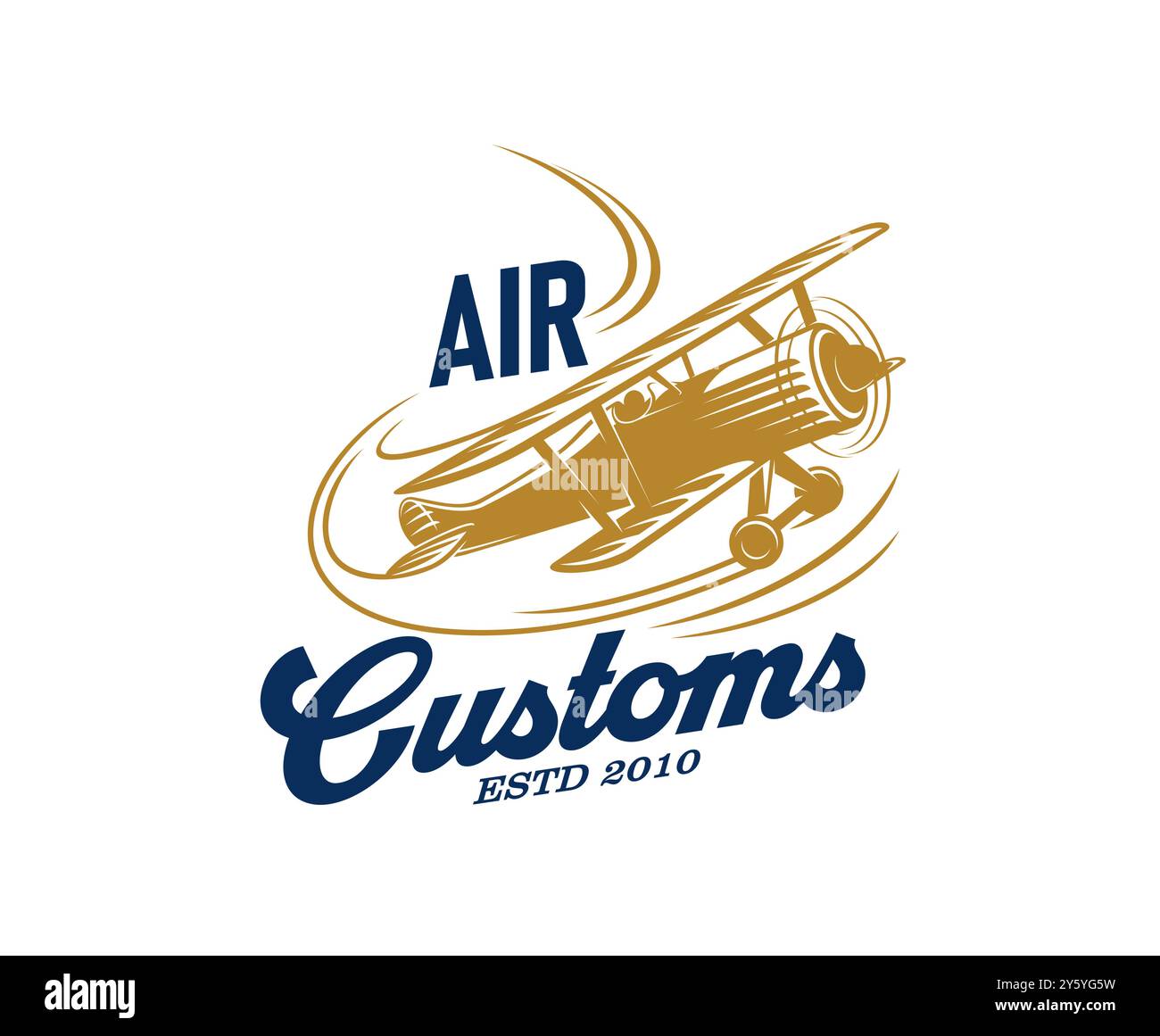 Flugzeug- oder Retro-Flugzeug-Symbol für Luftfahrt-Abzeichen des Piloten Flieger, Vektor-Emblem. Propellerflugzeug auf Flug am Himmel für Zollluftfahrt und Pilotenschule oder Pilot Club Emblem oder T-Shirt Print Stock Vektor