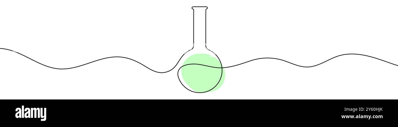 Kontinuierliche Linienzeichnung des Kolbens für chemische Experimente. Einzeilenzeichnung eines Kolbens für chemische Experimente. Stock Vektor