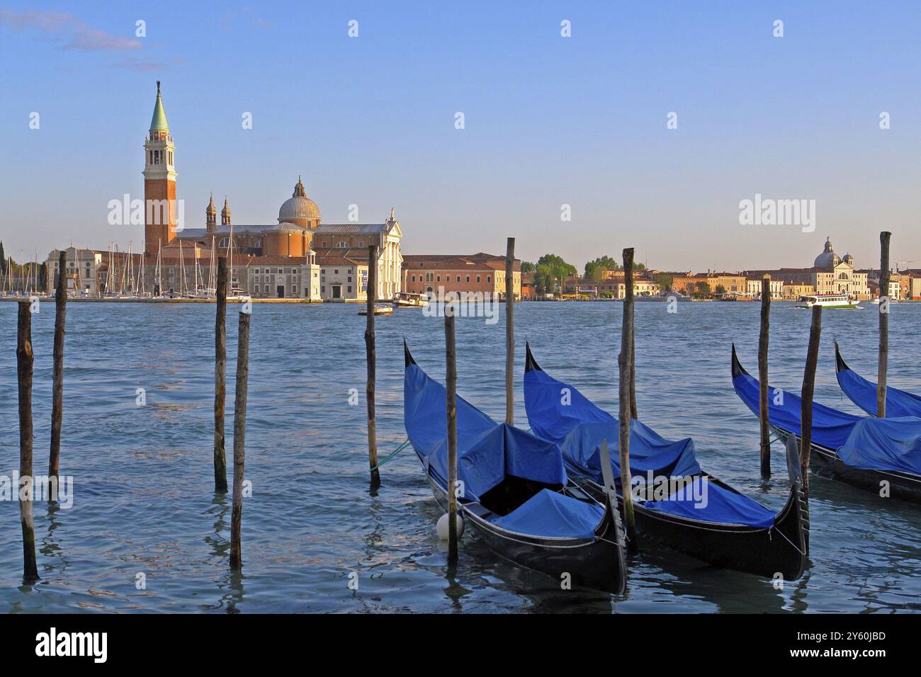 Venedig, Canale Grande Gondeln Italien San Giorgio Maggiore Kirchturm Lagune Stockfoto