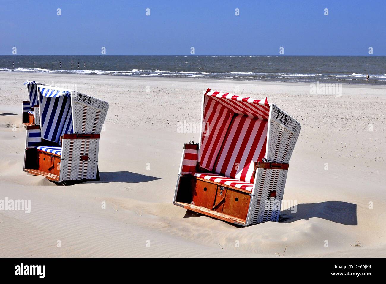 Insel Baltrum, Liegestühle, Ostfriesland, Niedersachsen, Bundesrepublik Deutschland Stockfoto