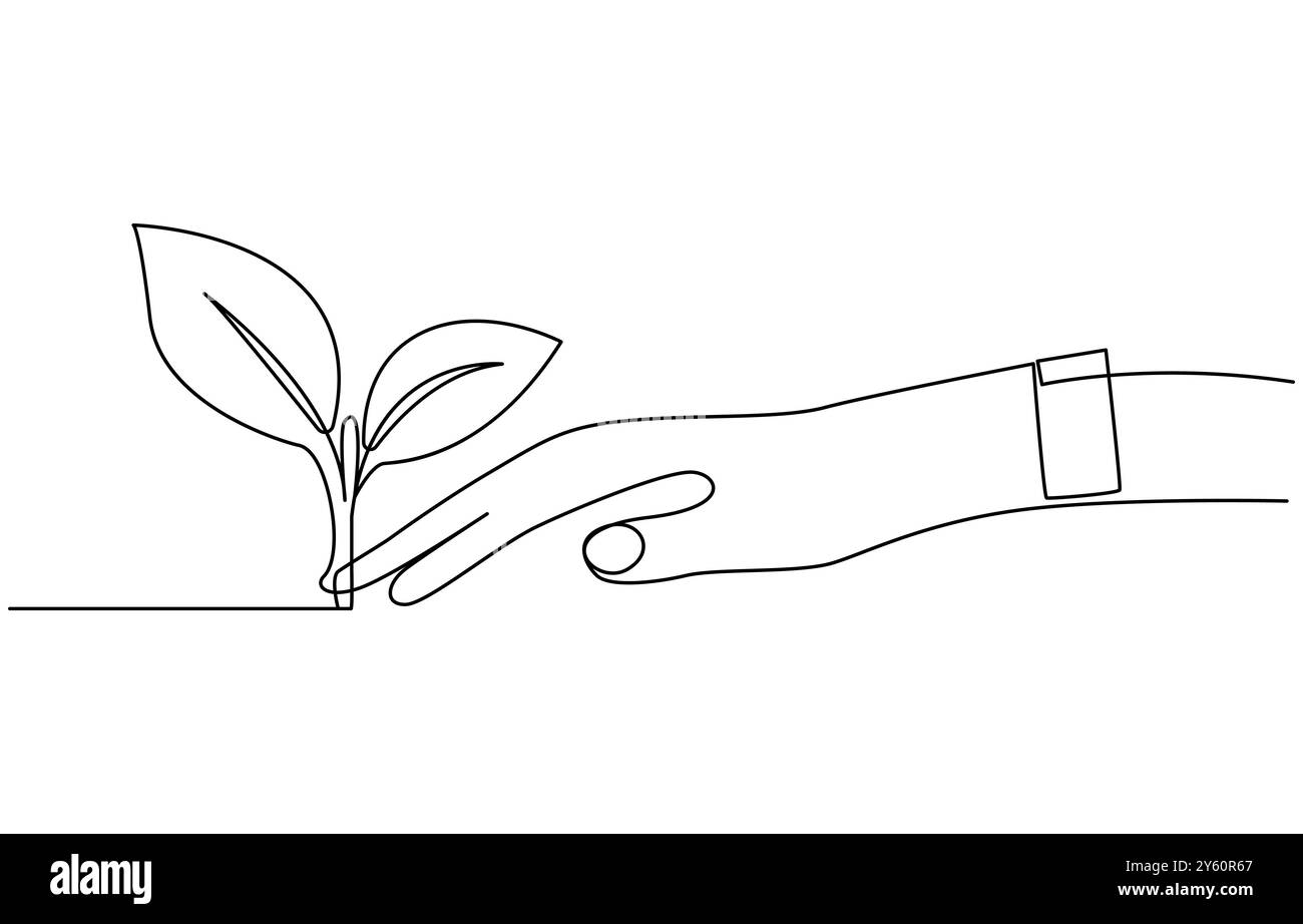Durchgängige einzeilige Pflanzenwachstumsbaum-Umrissvektorgrafik Stock Vektor