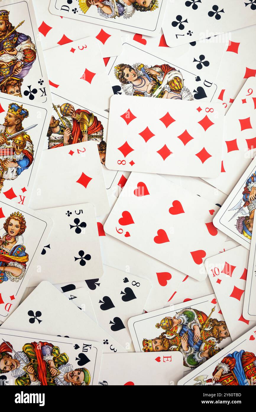Große Gruppe von Spielkarten für den Hintergrund Stockfoto