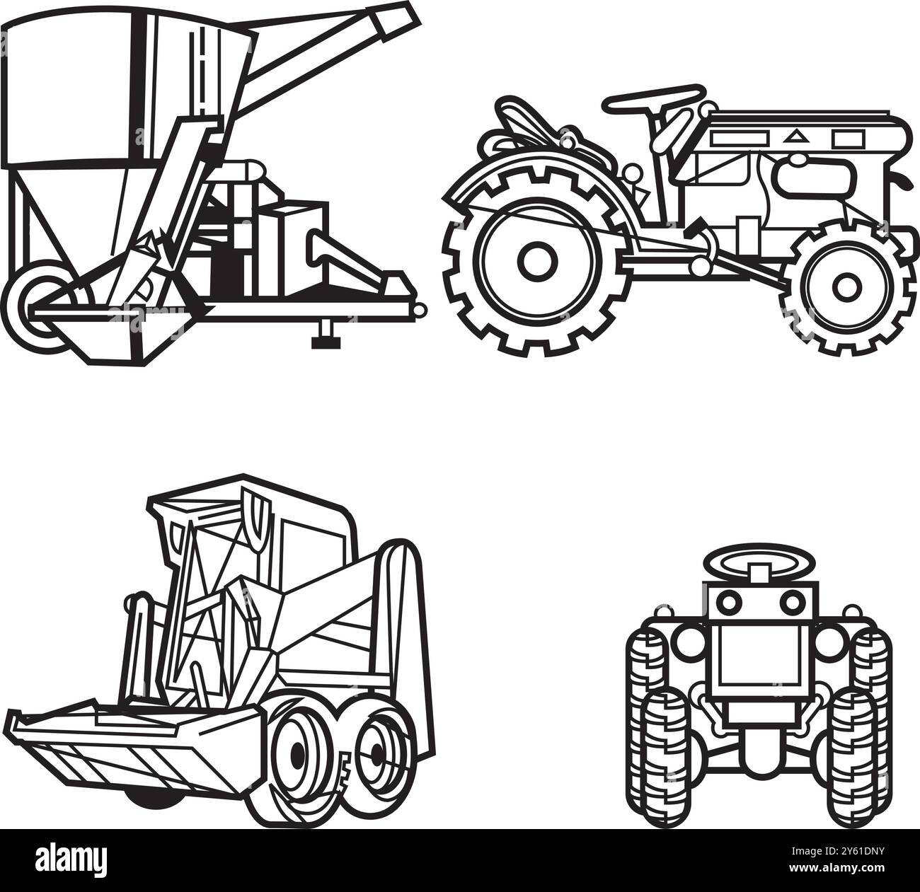 Abstrakte Hand handgeführte landwirtschaftliche Traktoren Set Vektor Design Illustration Stock Vektor