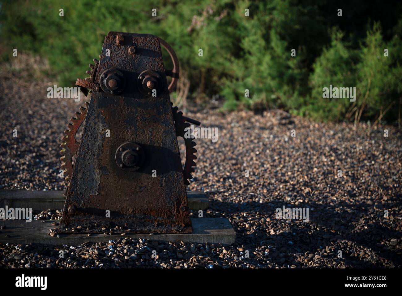 Handbetriebene Seilwinde, die zum Ziehen von Booten aus der Deben Bawdsey Fähre Suffolk verwendet wird Stockfoto