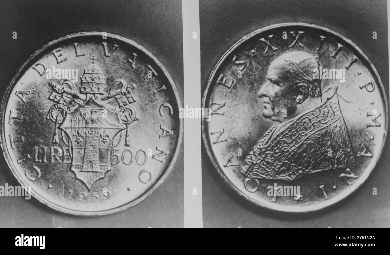 500 LIRE SCUDO-MÜNZE VON PAPST JOHANNES XIII. 16. MÄRZ 1960 Stockfoto
