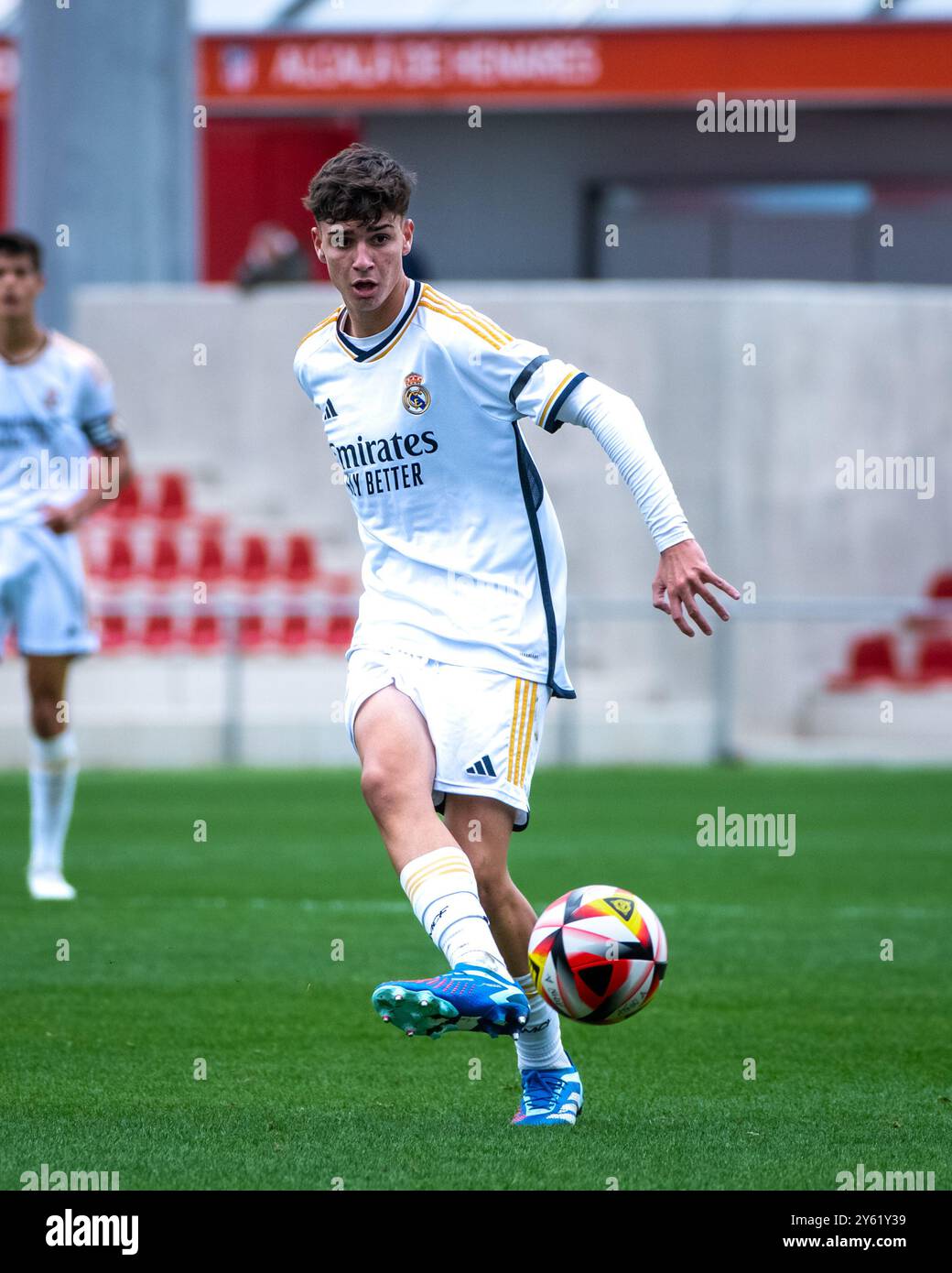 Alcala de Henares, Spanien. 29. Oktober 2023. Liga Division de Honor Juvenil. Atletico de Madrid gegen Real Madrid. Wanda City. Hugo de Llanos während der g Stockfoto