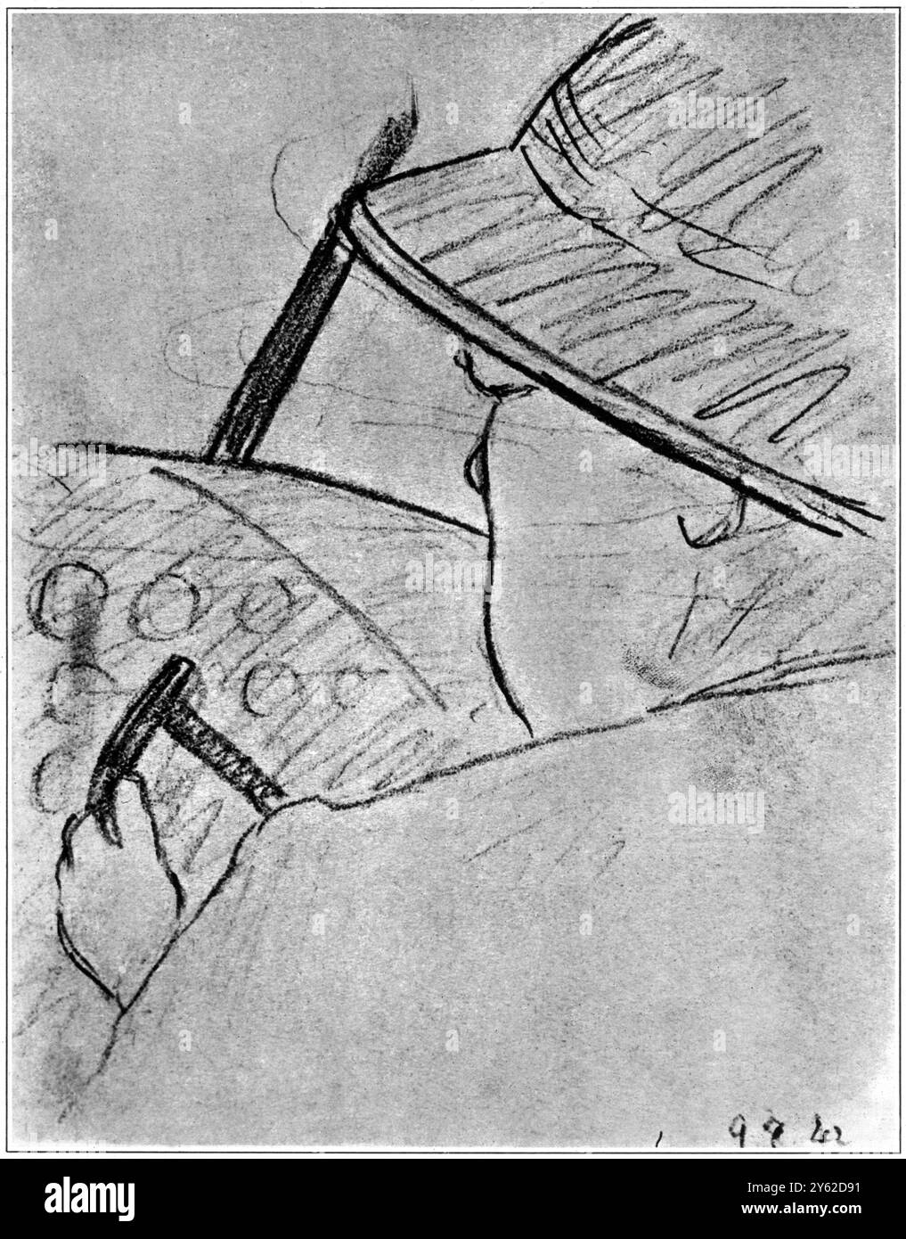 Air Chief Marshal Sir Arthur Tedders Eindruck vom Premierminister unter der Kontrolle eines britischen Flugzeugs : eine Skizze, die während des Fluges über die Wüste im letzten Juli gemacht wurde. 9. Januar 1943 Stockfoto