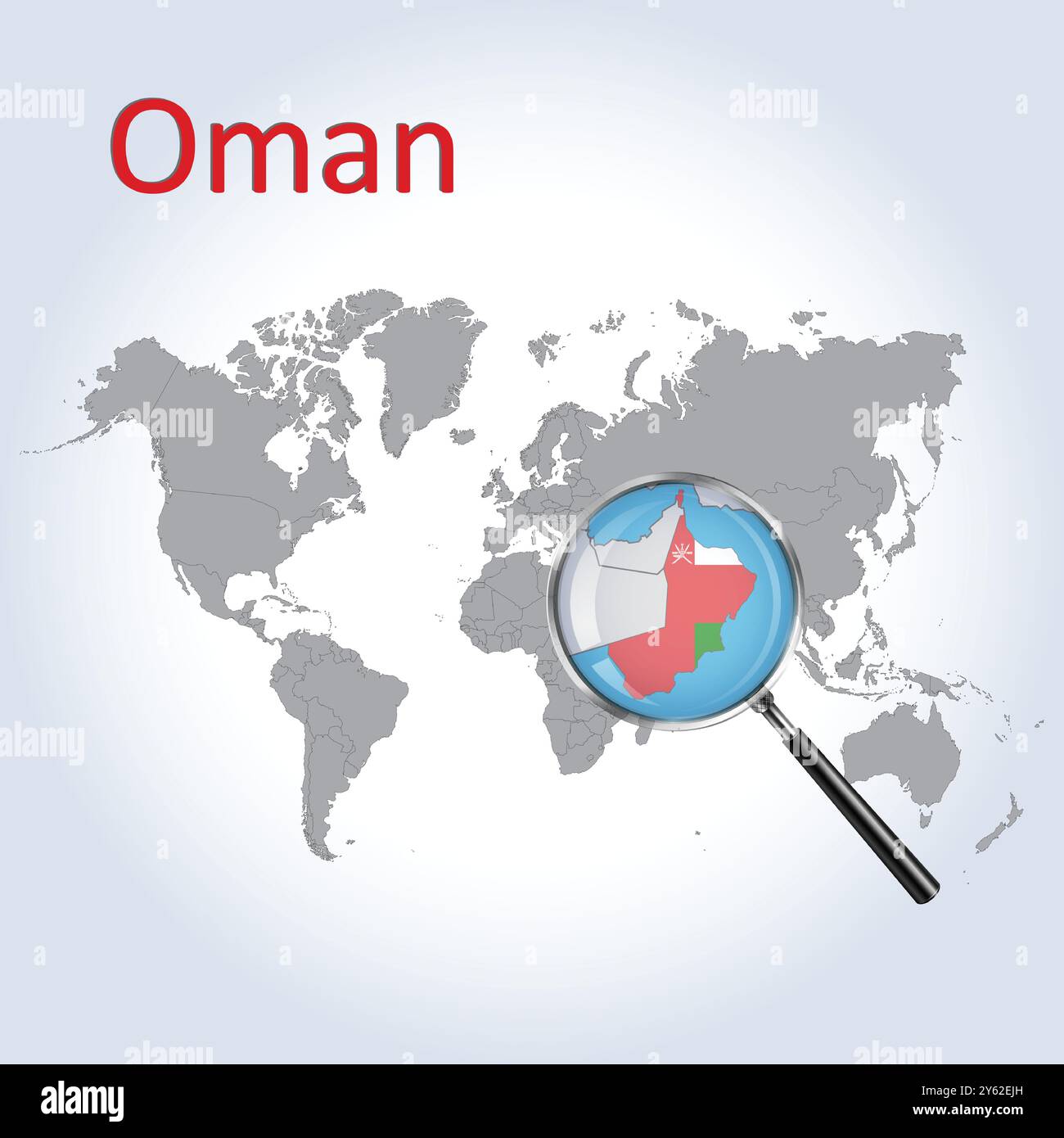 Vergrößerte Oman-Karte und -Flagge, Oman-Vergrößerungskarten, Vektorgrafik Stock Vektor