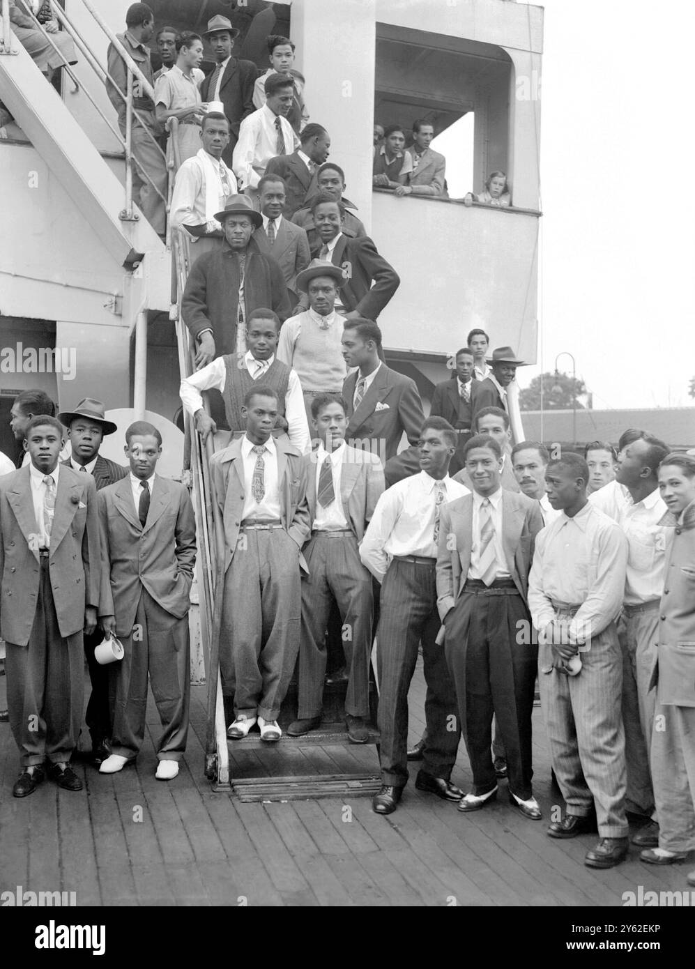 Die Empire Windrush legte mit 417 Einwanderern an Bord in Tilbury an, die nach dem Krieg arbeitslos nach Jamaika zurückkehrten. 22. Juni 1948 Stockfoto