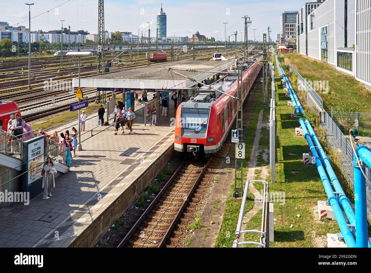 München, Bayern, Deutschland - 23. September 2024: Ein roter S-Bahn-Zug der Deutschen Bahn fährt im Bahnhof Hackerbrücke in München ein Stockfoto München, Bayern, Deutschland - 23. September 2024: Ein roter S-Bahn-Zug der Deutschen Bahn fährt im Bahnhof Hackerbrücke in München ein Stockfoto